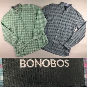 Bonobos Shirt M Green Blue Plaid Slim Fit lot of 2